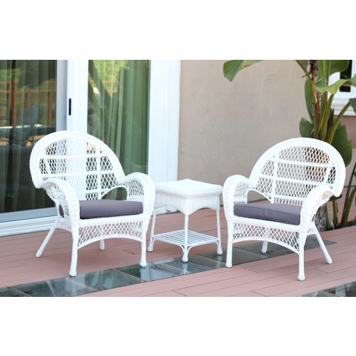 3pc Santa Maria White Wicker Chair Set - Steel Blue Cushions