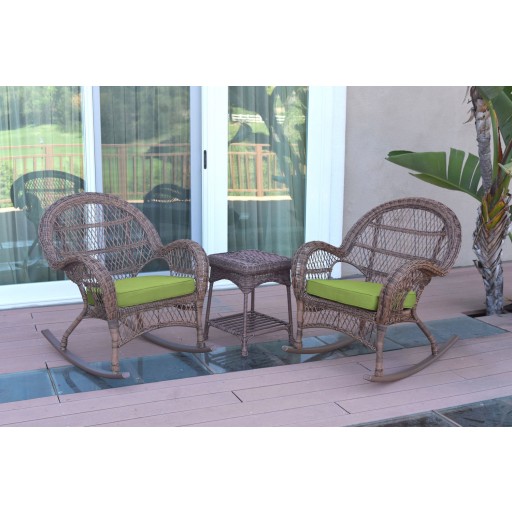 3pc Santa Maria Honey Rocker Wicker Chair Set - Sage Green Cushions