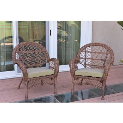 Santa Maria Honey Wicker Chair with Tan Cushion - Set of 2