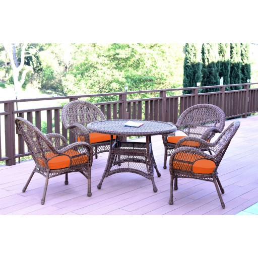 5pc Santa Maria Honey Wicker Dining Set - Orange Cushions