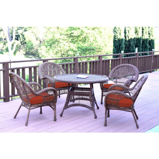 5pc Santa Maria Honey Wicker Dining Set - Brick Red Cushions