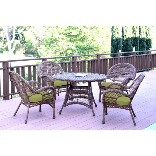 5pc Santa Maria Honey Wicker Dining Set - Sage Green Cushions