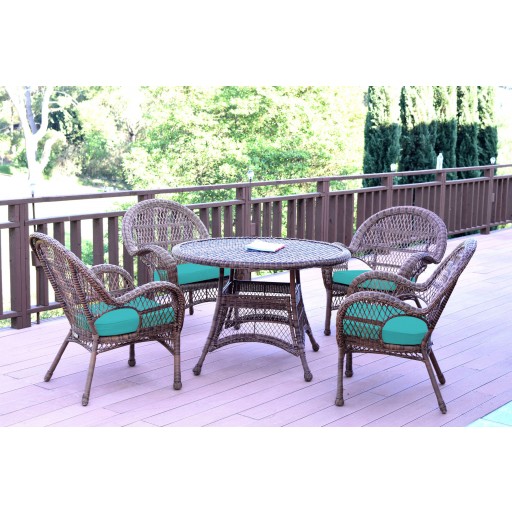 5pc Santa Maria Honey Wicker Dining Set - Turquoise Cushions