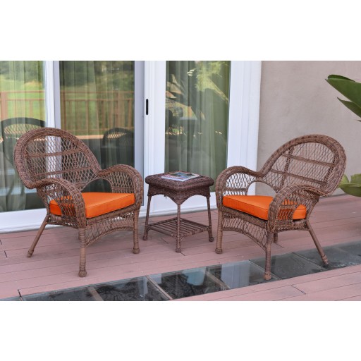 3pc Santa Maria Honey Wicker Chair Set - Orange Cushions