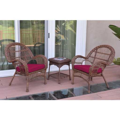 3pc Santa Maria Honey Wicker Chair Set - Red Cushions