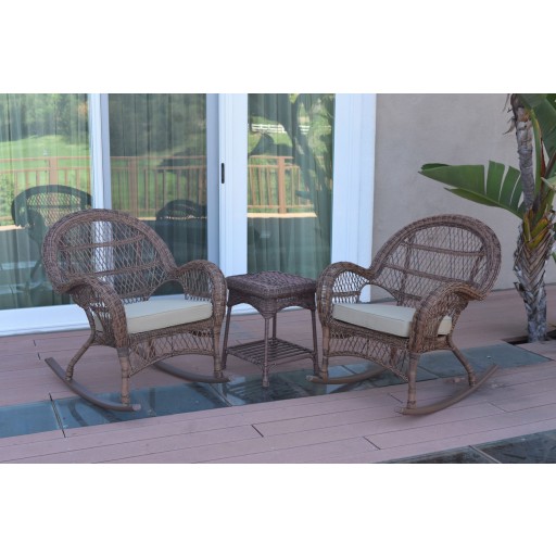 3pc Santa Maria Honey Rocker Wicker Chair Set - Tan Cushions