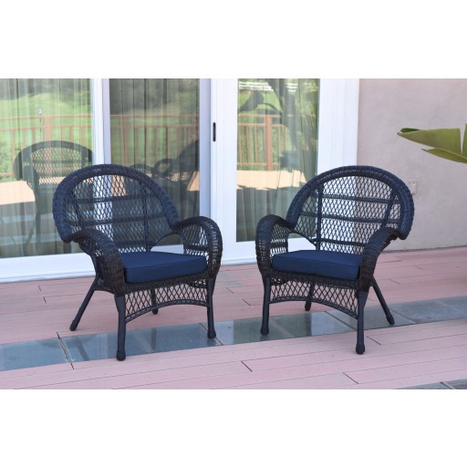 Santa Maria Black Wicker Chair with Cushion Set of 2