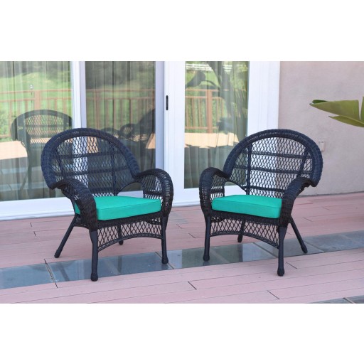 Santa Maria Black Wicker Chair with Turquoise Cushion - Set of 2