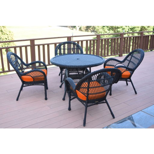 5pc Santa Maria Black Wicker Dining Set - Orange Cushions