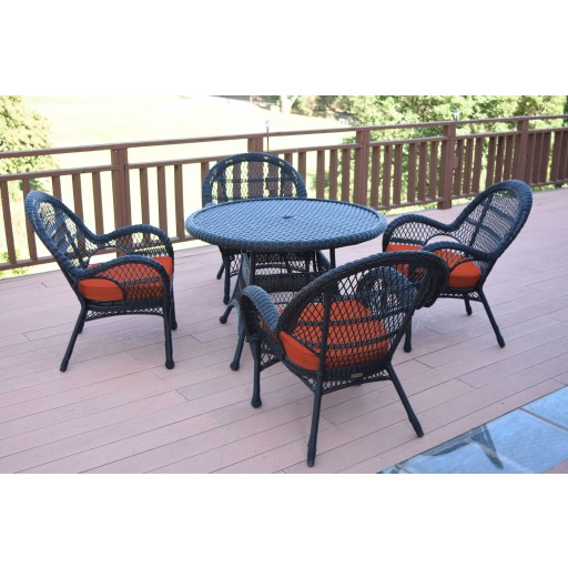 5pc Santa Maria Black Wicker Dining Set - Brick Red Cushions