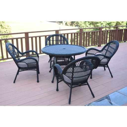 5pc Santa Maria Black Wicker Dining Set - Steel Blue Cushions