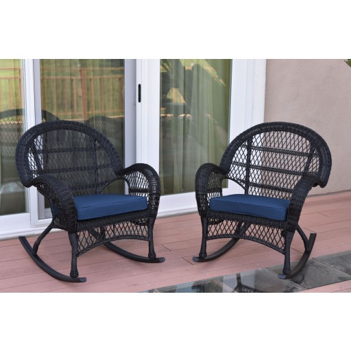 Santa Maria Black Wicker Rocker Chair with Cushion - Set of 2