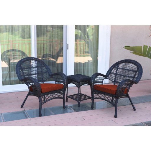3pc Santa Maria Black Wicker Chair Set - Brick Red Cushions