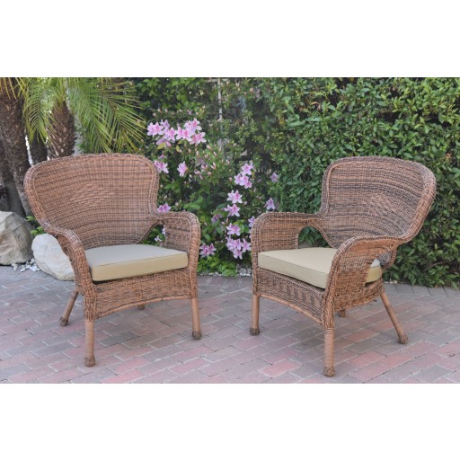Set of 2 Windsor Honey Resin Wicker Chair with Black Cushions