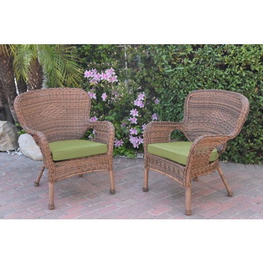 Set of 2 Windsor Honey Resin Wicker Chair with Sage Green Cushions