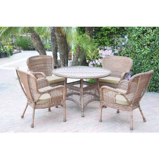 5pc Windsor Honey Wicker Dining Set - Tan Cushions