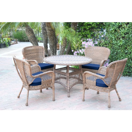5pc Windsor Honey Wicker Dining Set With Cushions