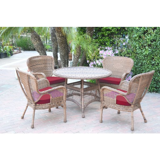 5pc Windsor Honey Wicker Dining Set - Red Cushions