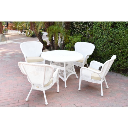 5pc Windsor White Wicker Dining Set - Ivory Cushions