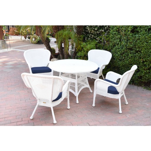 5pc Windsor White Wicker Dining Set With Cushions