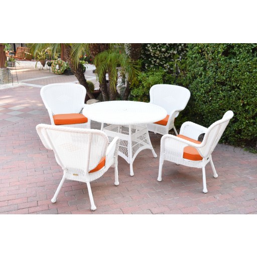 5pc Windsor White Wicker Dining Set - Orange Cushions