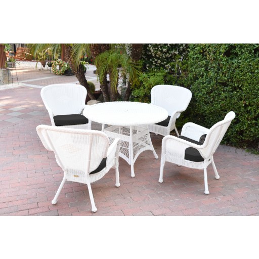 5pc Windsor White Wicker Dining Set - Black Cushions