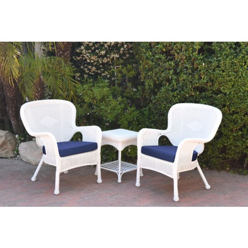 Windsor White Wicker Chair And End Table Set With Chair Cushion