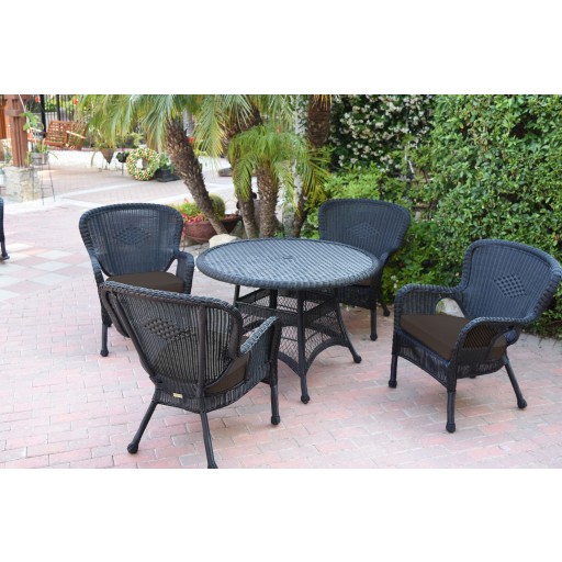 5pc Windsor Black Wicker Dining Set - Brown Cushions