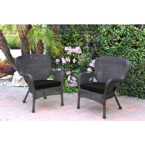 Set of 2 Windsor Espresso Resin Wicker Chair with Black Cushions