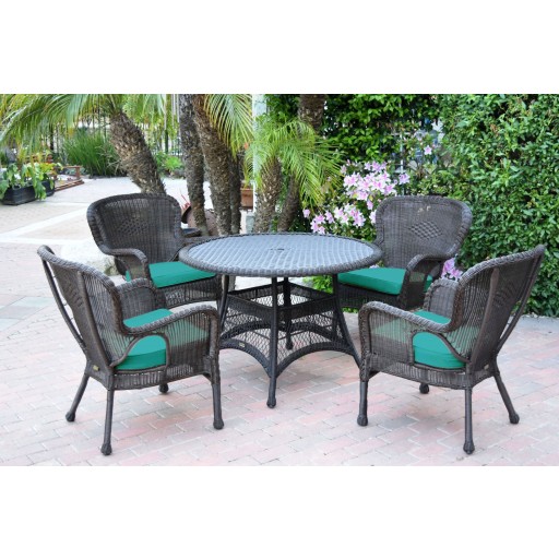 5pc Windsor Espresso Wicker Dining Set with Turquoise Cushions