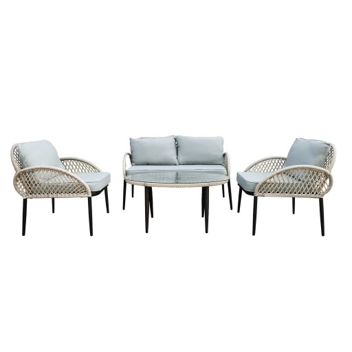 4PC ROPE WICKER CUSH SEATING SET GREY