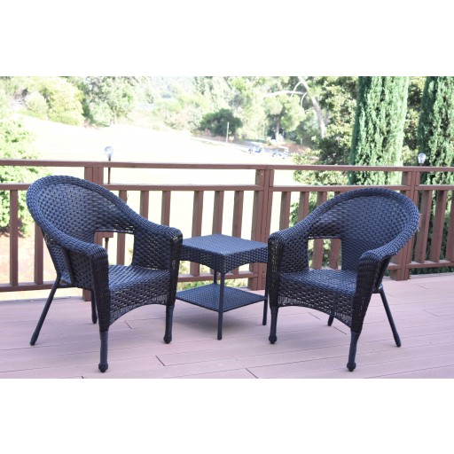 Set of 3 Espresso Resin Wicker Clark Single Chair without Cushion and End Tsble