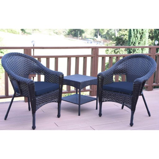 Set of 3 Espresso Resin Wicker Clark Single Chair with 2 inch Cushion and End Table