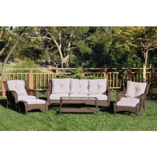 6pc Wicker Seating Set with Tan Cushions
