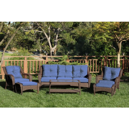 6pc Espresso Wicker Seating Set with Cushions