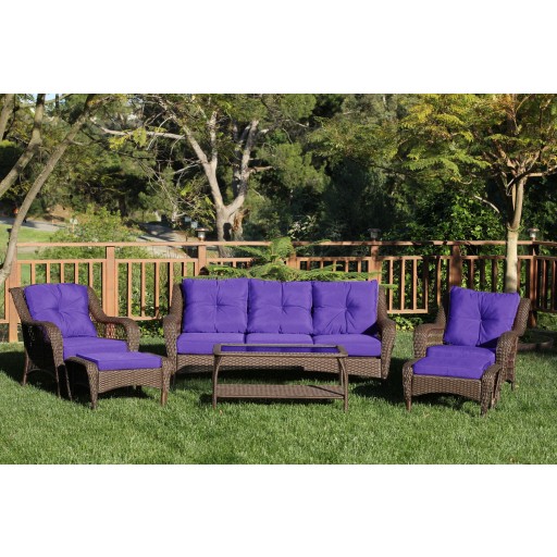 6pc Wicker Seating Set with Purple Cushions