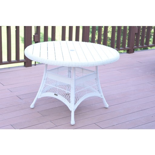 White Wicker 44 Inch Round Dining Table with Faux Wood