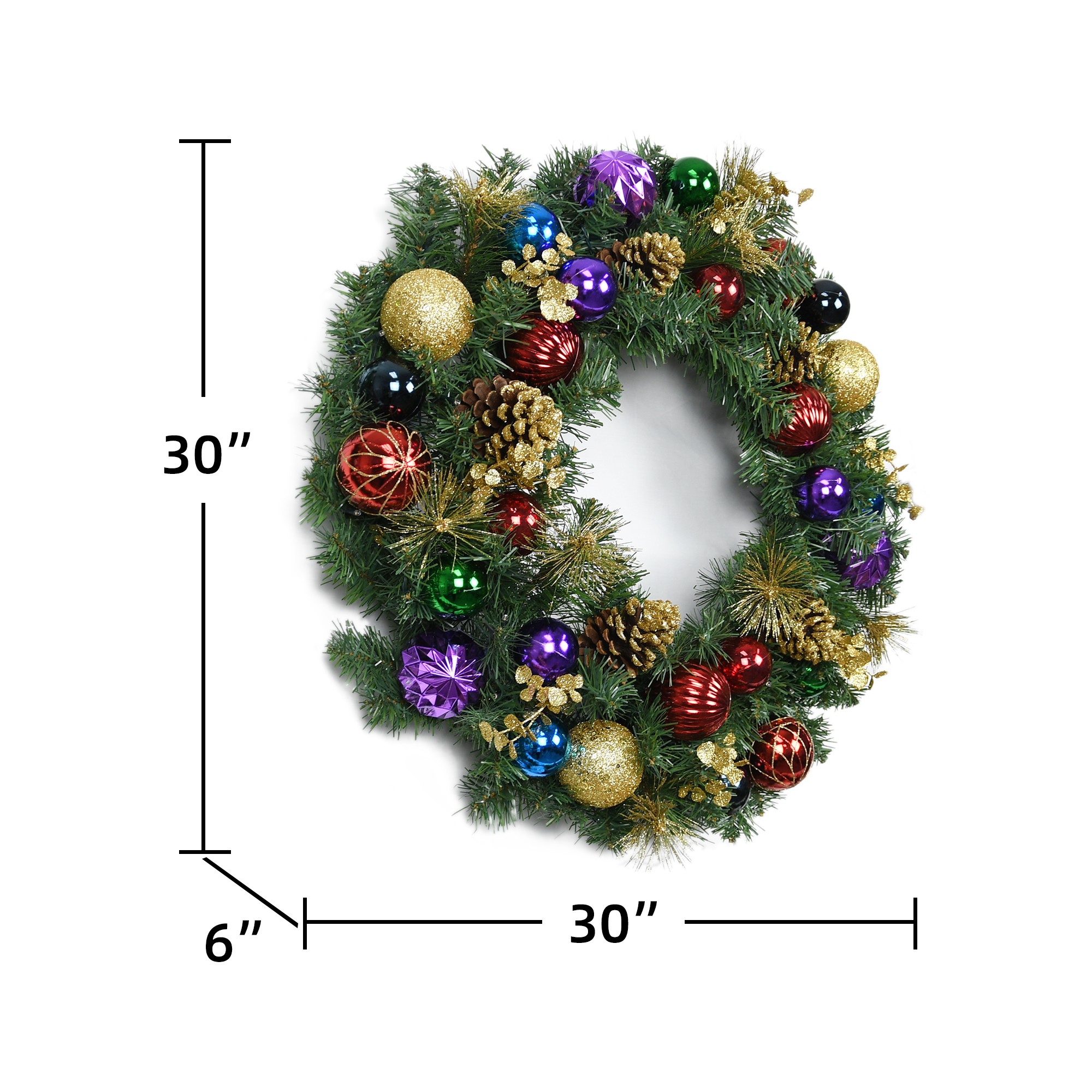 30 inch Christmas Wreath with Ornaments | Bazaar Home