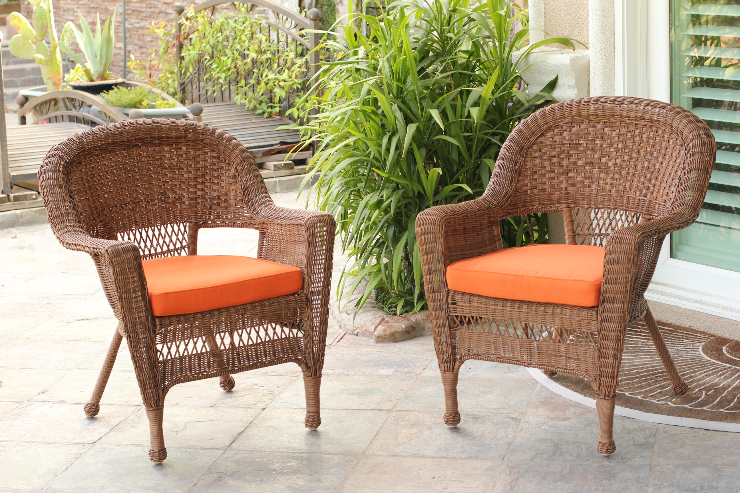 honey wicker chair with cushion | bazaar home