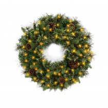 24 inch Christmas Wreath with Pine Needles and Lights