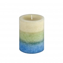 3 x 4 Inch Tritone BL/GRN/WHT Scented Pillar Candle