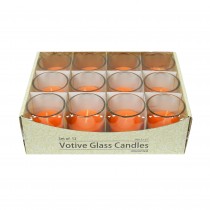 Orange Round Glass Votive Candles (12pc/Box)
