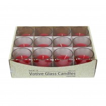 Red Round Glass Votive Candles (12pc/Box)