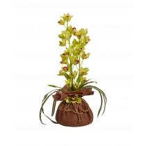 Floral arrangement with burlap pot