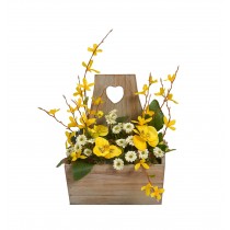 Floral arrangement with wooden  pot