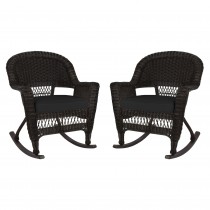 Espresso Rocker Wicker Chair with Black Cushion -  Set of 2