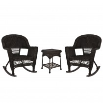 3pc Espresso Rocker Wicker Chair Set Without Cushion