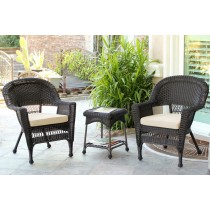Espresso Wicker Chair And End Table Set With Ivory Chair Cushion