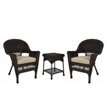 Espresso Wicker Chair And End Table Set With Tan Chair Cushion