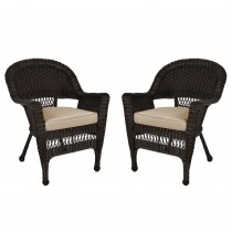 Espresso Wicker Chair With Tan Cushion - Set of 2